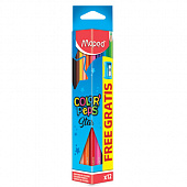 Карандаши цветные MAPED (Франция) "Color'Peps Star", 12 цветов + ТОЧИЛКА, трехгранные, грифель 3 мм, натуральное дерево,183213