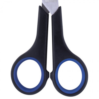 Ножницы BRAUBERG "Soft Grip", 165 мм, черно-синие, резиновые вставки, 3-сторонняя заточка, 230761