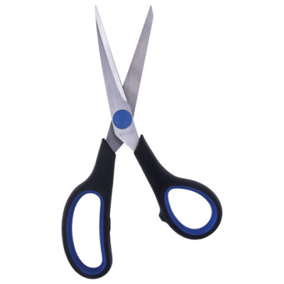 Ножницы BRAUBERG "Soft Grip", 190 мм, черно-синие, резиновые вставки, 3-сторонняя заточка, 230762