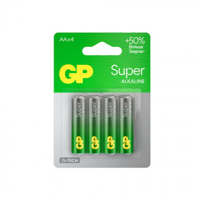 Батарейки КОМПЛЕКТ 4 шт., GP Super G-Tech, AA (LR6, 15А), алкалиновые, пальчиковые, блистер, 15A-2CR4