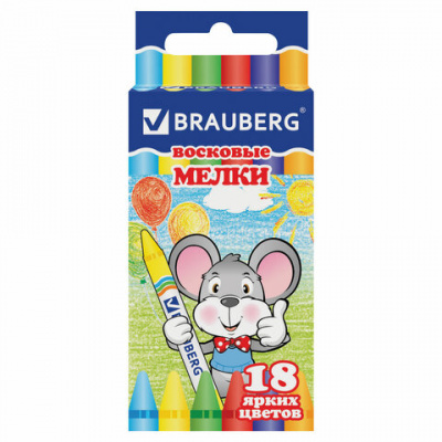 Восковые мелки BRAUBERG, НАБОР 18 цветов, 222963