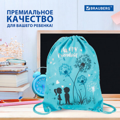 Мешок для обуви BRAUBERG PREMIUM, карман, подкладка, светоотражающие элементы, 43х33 см, "Happy friendship", 270745