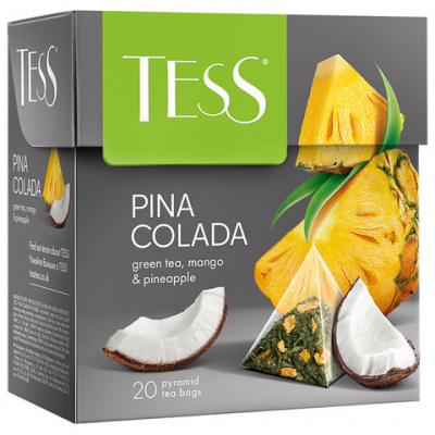 Чай TESS "Pina Colada" зеленый с ароматом тропических фруктов, 20 пирамидок по 1,8 г, 0787-12