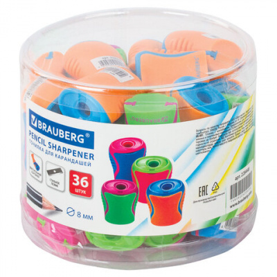 Точилка BRAUBERG "Mix", с контейнером, пластиковая, корпус ассорти, 228448
