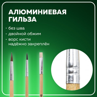 Кисти BRAUBERG, набор 3 шт. (белка, круглая № 3; пони, круглая № 4; щетина, плоская № 6), блистер, 200224