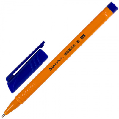 Ручка шариковая BRAUBERG "ORANGE", СИНЯЯ, трехгранная, корпус оранжевый, узел 1 мм, линия письма 0,5 мм, 142402