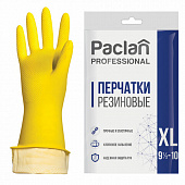 Перчатки МНОГОРАЗОВЫЕ латексные PACLAN "Professional", хлопчатобумажное напыление, размер 9,5-10, XL (очень большой), желтые, 407328