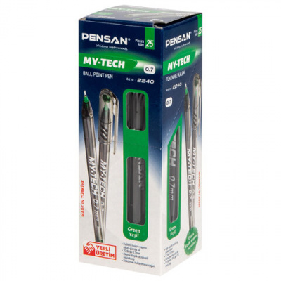 Ручка шариковая масляная PENSAN "My-Tech", ЗЕЛЕНАЯ, игольчатый узел 0,7 мм, линия 0,35 мм, 2240/25