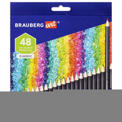 Карандаши художественные цветные BRAUBERG ART CLASSIC, 48 цветов, МЯГКИЙ грифель 3,3 мм, 181539