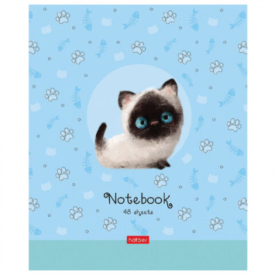 Тетрадь А5 48 л. HATBER скоба, клетка, обложка картон, "Кошарики" (микс в спайке), 075302, 48Т5В1