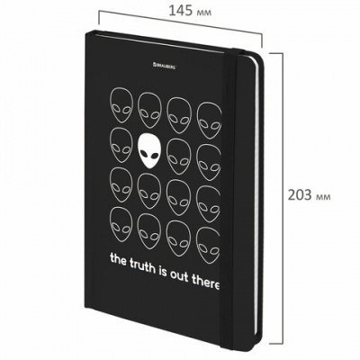 Блокнот с резинкой в клетку 96 л., А5, 145х203 мм, твердая обложка, BRAUBERG, "Aliens", 113722