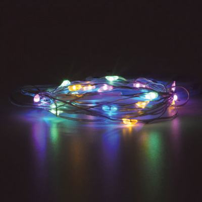 Электрогирлянда-нить комнатная 2 м, 20 LED, тип "Роса", мультицветная, на батарейках, ЗОЛОТАЯ СКАЗКА, 591101