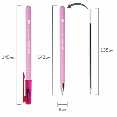 Ручка шариковая масляная BRAUBERG "FRUITY Pastel", СИНЯЯ, soft-touch, узел 0,7 мм, линия письма 0,35 мм, 142958