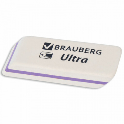 Ластик BRAUBERG "Ultra", 50х14х8 мм, белый, детали ассорти, натуральный каучук, 228704