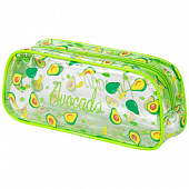 Пенал-косметичка BRAUBERG LUCENT на молнии, прозрачный, "Авокадо", 21х5х9 см, 270054
