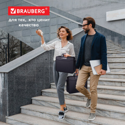 Папка-портфель пластиковая BRAUBERG "ПРЕМЬЕР" А4 (390х315х120 мм) 3 отделения, фактура "бисер", черная, 223082