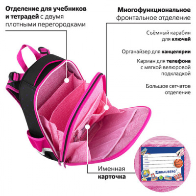 Ранец BRAUBERG PREMIUM, 2 отделения, с брелоком, "Space sweets", LED-ЛАМПОЧКИ, 38х29х16 см, 272020