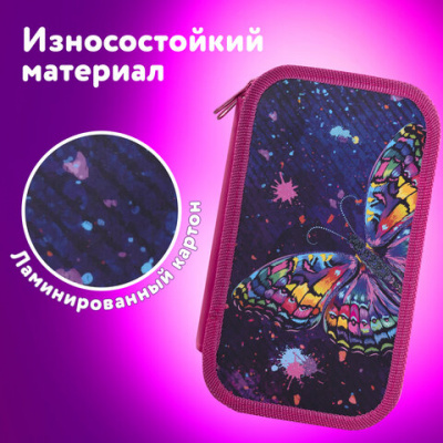 Пенал ЮНЛАНДИЯ, 2 отделения, ламинированный картон, 19х11 см, "Яркая бабочка", 270886