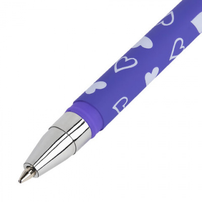 Ручка шариковая BRAUBERG SOFT TOUCH STICK "FRESH ZONE HEARTS", СИНЯЯ, мягкое покрытие, корпус ассорти, узел 0,7 мм, 143700