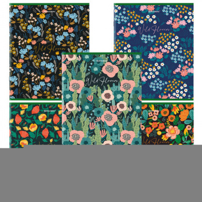 Тетрадь А5, 96 л., BRAUBERG, скоба, клетка, глянцевая ламинация, "Wild Flowers", 404429