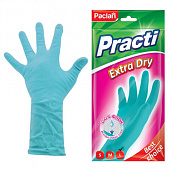 Перчатки МНОГОРАЗОВЫЕ резиновые PACLAN "Extra Dry", хлопчатобумажное напыление, 100% флок, размер 8,5-9, L (большой) синие, вес 54 г, 7350, 407351
