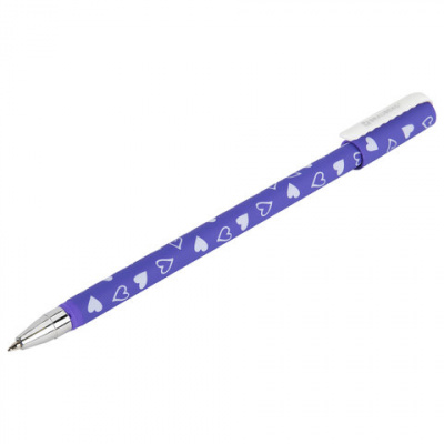 Ручка шариковая BRAUBERG SOFT TOUCH STICK "FRESH ZONE HEARTS", СИНЯЯ, мягкое покрытие, корпус ассорти, узел 0,7 мм, 143700