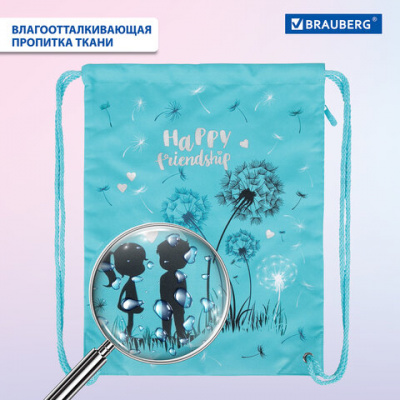 Мешок для обуви BRAUBERG PREMIUM, карман, подкладка, светоотражающие элементы, 43х33 см, "Happy friendship", 270745
