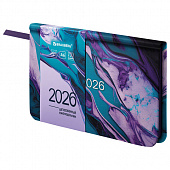 Еженедельник датированный 2026 МАЛЫЙ ФОРМАТ 95х155 мм, А6, BRAUBERG "Vista", под кожу, "Мрамор", 117202