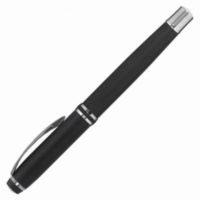 Набор ручек подарочных BRAUBERG Duetto, СИНИЕ, 2 шт.: шариковая, перьевая, черный с хромированными деталями, 143478