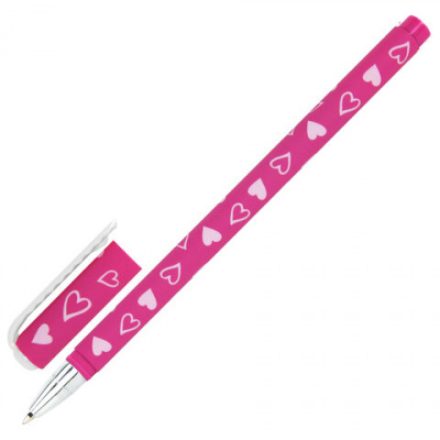 Ручка шариковая BRAUBERG SOFT TOUCH STICK "FRESH ZONE HEARTS", СИНЯЯ, мягкое покрытие, корпус ассорти, узел 0,7 мм, 143700