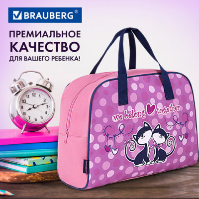 Сумка для внешкольных занятий BRAUBERG с ручками, 35x25x15 см, "Friendly kittens", 271589