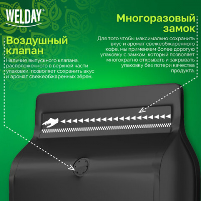 Кофе в зернах WELDAY (ВЭЛДЭЙ) "ESPRESSO Arabica" 1 кг, арабика 100%, 623437, УТ000015160
