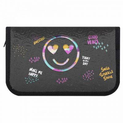Пенал ЮНЛАНДИЯ, 1 отделение, металлизированный картон, конгрев, 19х11 см, "Smiley", 271508