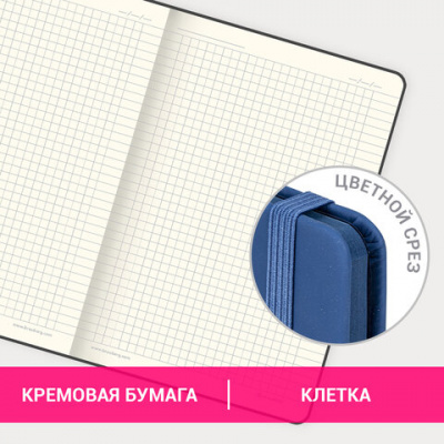 Блокнот А5 (148х218 мм), BRAUBERG "DUO", под кожу с резинкой, 80 л., клетка, синий/розовый, 113434