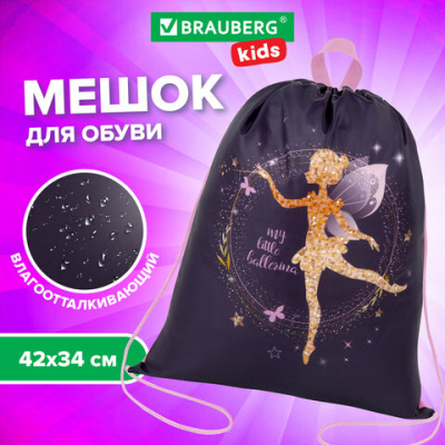 Мешок для обуви BRAUBERG KIDS, с петлей, 42х34 см, "Gold fairy", 272414