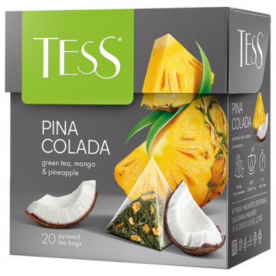 Чай TESS "Pina Colada" зеленый с ароматом тропических фруктов, 20 пирамидок по 1,8 г, 0787-12
