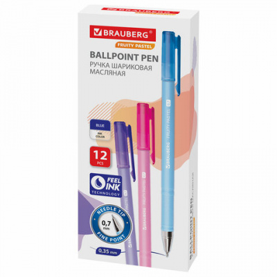 Ручка шариковая масляная BRAUBERG "FRUITY Pastel", СИНЯЯ, soft-touch, узел 0,7 мм, линия письма 0,35 мм, 142958
