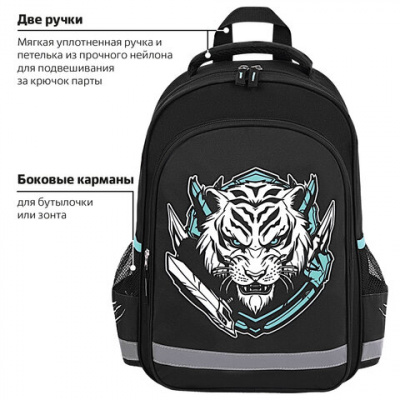 Рюкзак ПИФАГОР SCHOOL, 1 отделение, 3 кармана, "White tiger", 38x28х14 см, 272081