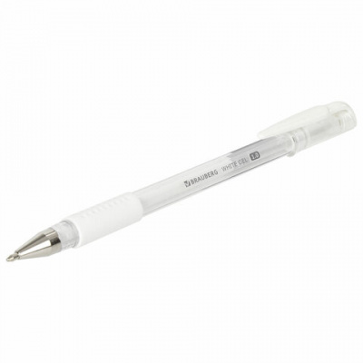 Ручка гелевая с грипом BRAUBERG "White", БЕЛАЯ, пишущий узел 1 мм, линия письма 0,5 мм, 143416