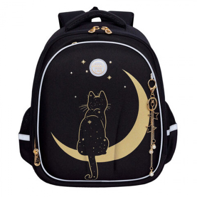 Ранец GRIZZLY анатомическая спинка, c брелоком, для девочек, "NIGHT CAT", 36х28х20 см, RAz-286-1/1