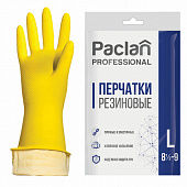 Перчатки МНОГОРАЗОВЫЕ латексные PACLAN "Professional", хлопчатобумажное напыление, размер 8,5-9, L (большой), желтые, 407327