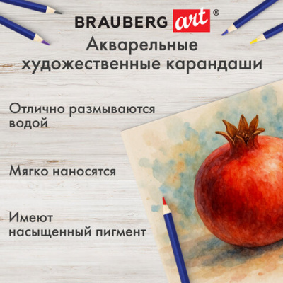 Карандаши художественные цветные акварельные BRAUBERG ART CLASSIC, 24 цвета, грифель 3,3 мм, 181530