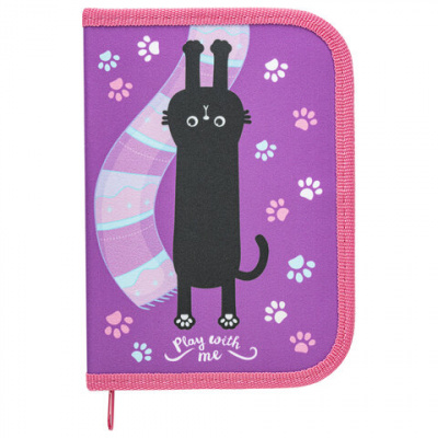 Пенал ПИФАГОР, 1 отделение, полиэстер, 19х13 см, "Black cat", 271010