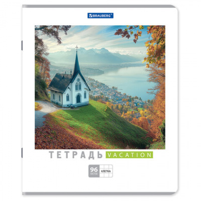 Тетрадь А5, 96 л., BRAUBERG, скоба, клетка, обложка картон, КАНИКУЛЫ, 401847