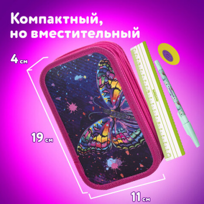 Пенал ЮНЛАНДИЯ, 2 отделения, ламинированный картон, 19х11 см, "Яркая бабочка", 270886