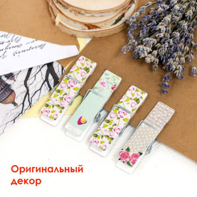 Прищепки декоративные широкие "Шебби-шик", 4 штуки, 7,2 см, ассорти, ОСТРОВ СОКРОВИЩ, 662679