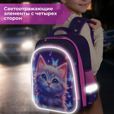 Ранец BRAUBERG KIDS STANDARD, 2 отделения, "Любознательный кот", 36х28х14 см, 273145