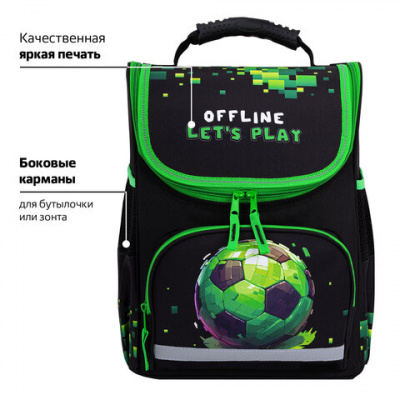 Ранец ПИФАГОР BASIC, 1 отделение, 3 кармана, эргономичная спинка, "Offline", 35х28х18 см, 273139
