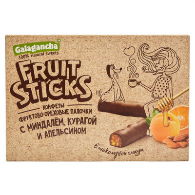 Конфеты шоколадные "Fruit Sticks" с курагой и миндалем, 175 г, БЕРЕСТОВ А.С., УТ-00031674