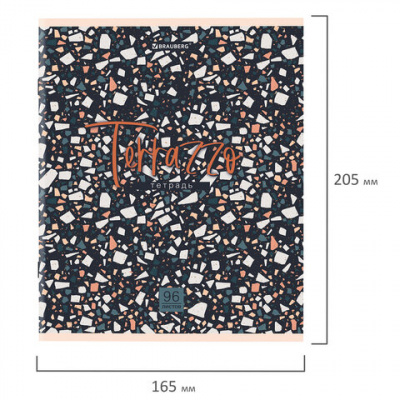 Тетрадь А5 96 л. BRAUBERG скоба, клетка, обложка картон, "Terrazzo" (микс в спайке), 404437